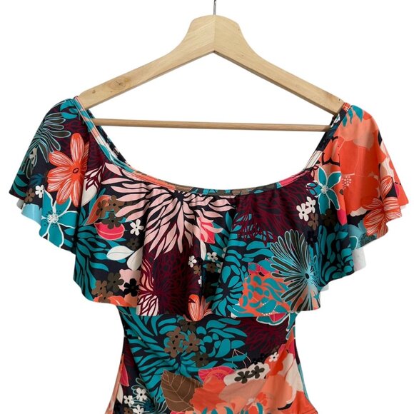 Vince Camuto Multicolor Tropical Floral Ruffle One Piece Swimsuit Size 6 NWT - Picture 3 of 8